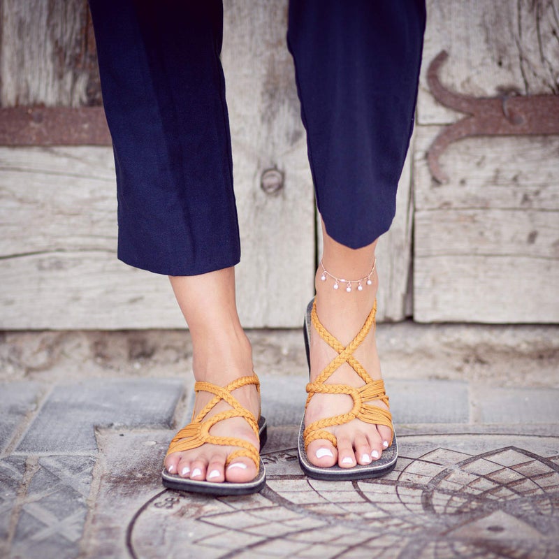 Plaka Palm Leaf Flat Summer Sandals for Women | Perfect for The Beach Walking & Dressy Occasions | Sand Yellow | Size 10 - Image 4